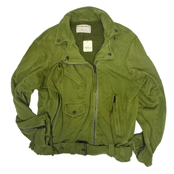 SALE NWT Free People Rebel Rebel Knit Moto Jacket green xs - Picture 10 of 16